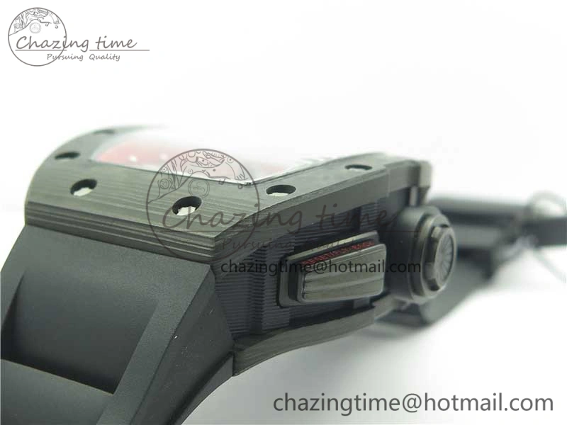 RM011 Carbon Case Carbon Bezel Chronograph KVF 1:1 Best Edition Skeleton Dial(Red Inner Bezel) on Black Rubber Strap A7750 V Stylish 9433