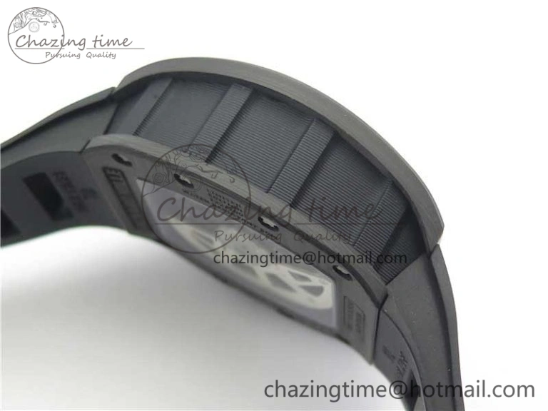 RM011 Carbon Case Carbon Bezel Chronograph KVF 1:1 Best Edition Skeleton Dial(Red Inner Bezel) on Black Rubber Strap A7750 V Stylish 9433