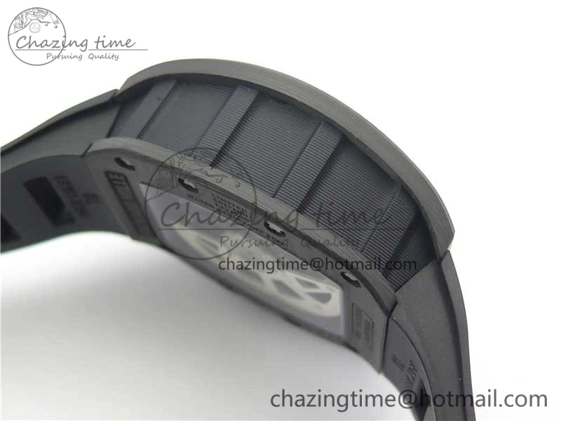 RM011 Carbon Case Carbon Bezel Chronograph KVF 1:1 Best Edition Skeleton Dial(Red Inner Bezel) on Black Rubber Strap A7750 V Stylish 9433