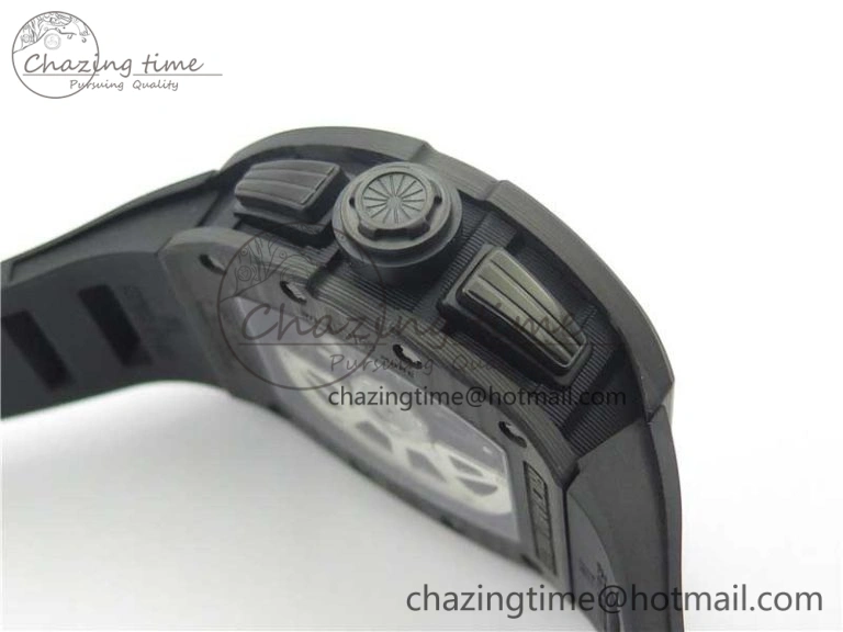RM011 Carbon Case Carbon Bezel Chronograph KVF 1:1 Best Edition Skeleton Dial(Red Inner Bezel) on Black Rubber Strap A7750 V Stylish 9433