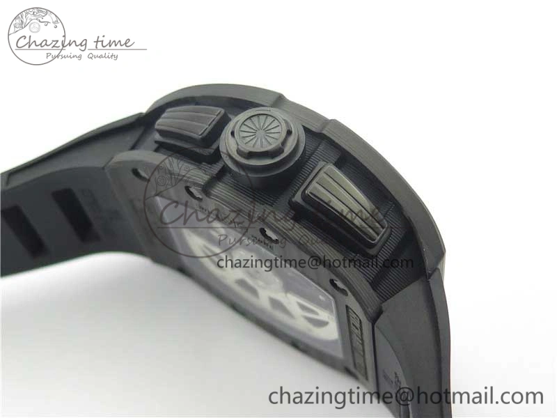 RM011 Carbon Case Carbon Bezel Chronograph KVF 1:1 Best Edition Skeleton Dial(Red Inner Bezel) on Black Rubber Strap A7750 V Stylish 9433