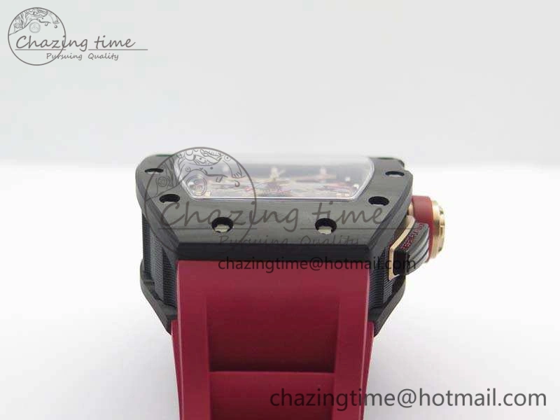 RM011 Carbon Case Chrono KVF 1:1 Best Edition Carbon Bezel Skeleton Dial On Rubber Strap A Unisex 9527