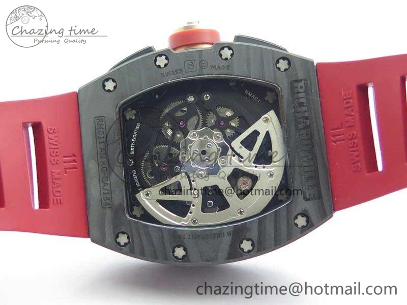 RM011 Carbon Case Chrono KVF 1:1 Best Edition Carbon Bezel Skeleton Dial On Rubber Strap A Unisex 9527