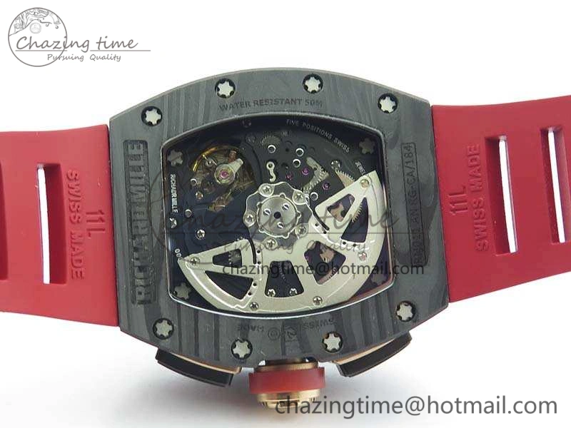 RM011 Carbon Case Chrono KVF 1:1 Best Edition Carbon Bezel Skeleton Dial On Rubber Strap A Unisex 9527