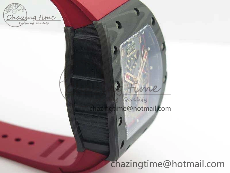 RM011 Carbon Case Chrono KVF 1:1 Best Edition Carbon Bezel Skeleton Dial On Rubber Strap A Unisex 9527