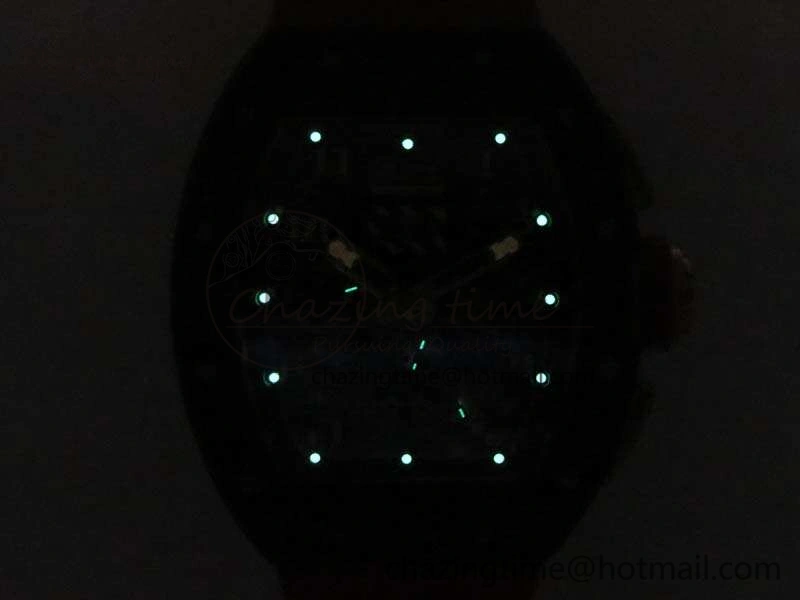 RM011 Carbon Case Chrono KVF 1:1 Best Edition Carbon Bezel Skeleton Dial On Rubber Strap A Unisex 9527