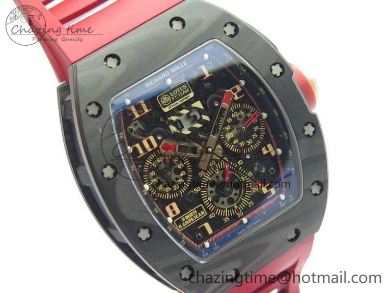 RM011 Carbon Case Chrono KVF 1:1 Best Edition Carbon Bezel Skeleton Dial On Rubber Strap A Unisex 9527