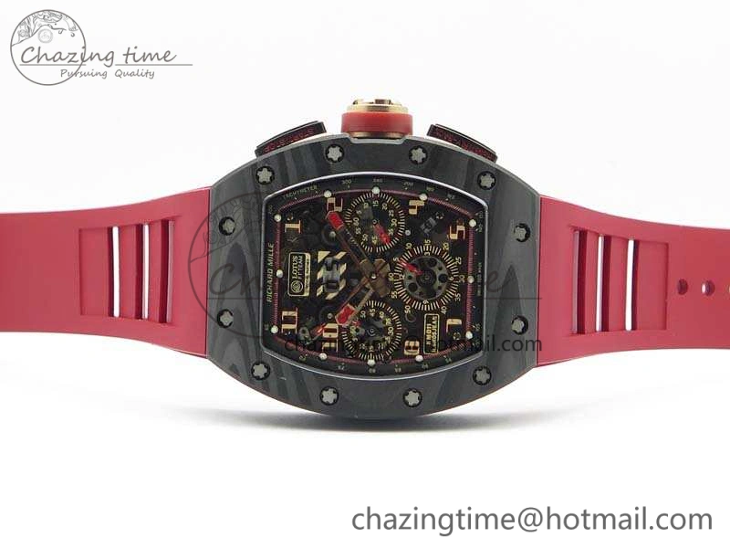 RM011 Carbon Case Chrono KVF 1:1 Best Edition Carbon Bezel Skeleton Dial On Rubber Strap A Unisex 9527