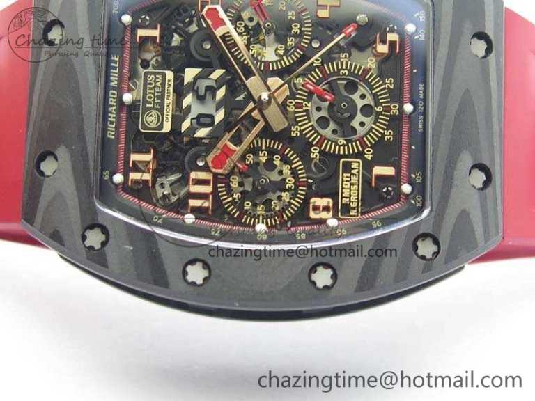 RM011 Carbon Case Chrono KVF 1:1 Best Edition Carbon Bezel Skeleton Dial On Rubber Strap A Unisex 9527