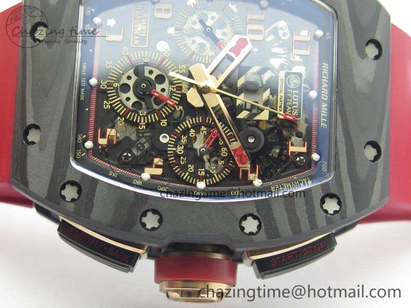 RM011 Carbon Case Chrono KVF 1:1 Best Edition Carbon Bezel Skeleton Dial On Rubber Strap A Unisex 9527