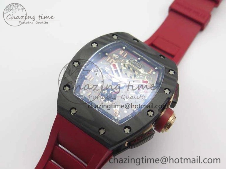 RM011 Carbon Case Chrono KVF 1:1 Best Edition Carbon Bezel Skeleton Dial On Rubber Strap A Unisex 9527