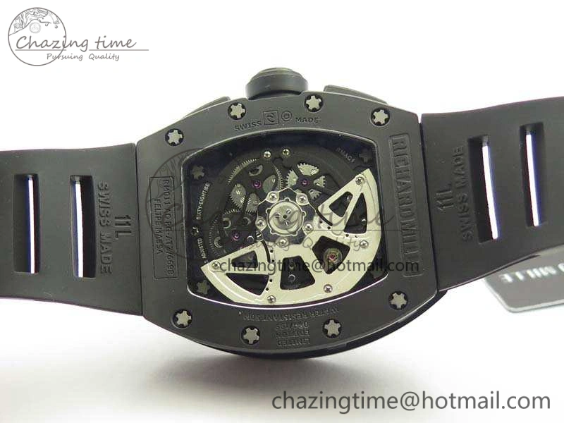 Thermal RM011 Carbon Case Chrono KVF 1:1 Best Edition Ceramic Bezel Skeleton Dial On Rubber Strap A 9500