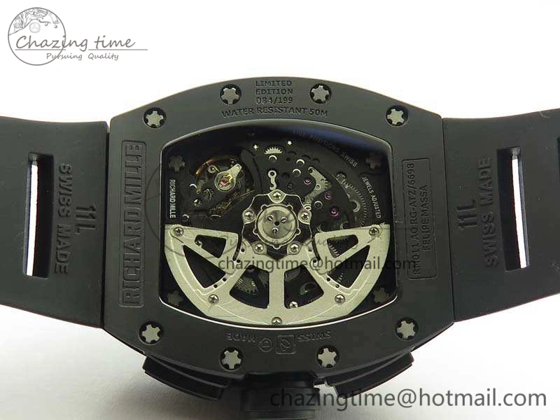 Thermal RM011 Carbon Case Chrono KVF 1:1 Best Edition Ceramic Bezel Skeleton Dial On Rubber Strap A 9500