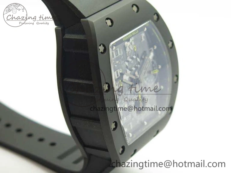 Thermal RM011 Carbon Case Chrono KVF 1:1 Best Edition Ceramic Bezel Skeleton Dial On Rubber Strap A 9500