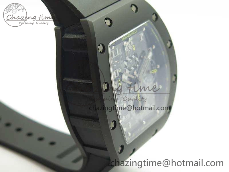 Thermal RM011 Carbon Case Chrono KVF 1:1 Best Edition Ceramic Bezel Skeleton Dial On Rubber Strap A 9500
