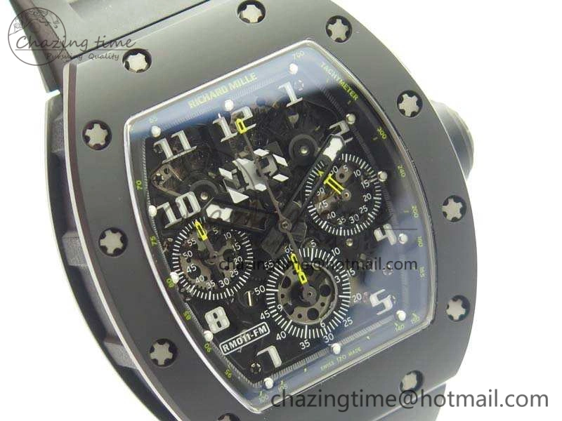 Thermal RM011 Carbon Case Chrono KVF 1:1 Best Edition Ceramic Bezel Skeleton Dial On Rubber Strap A 9500