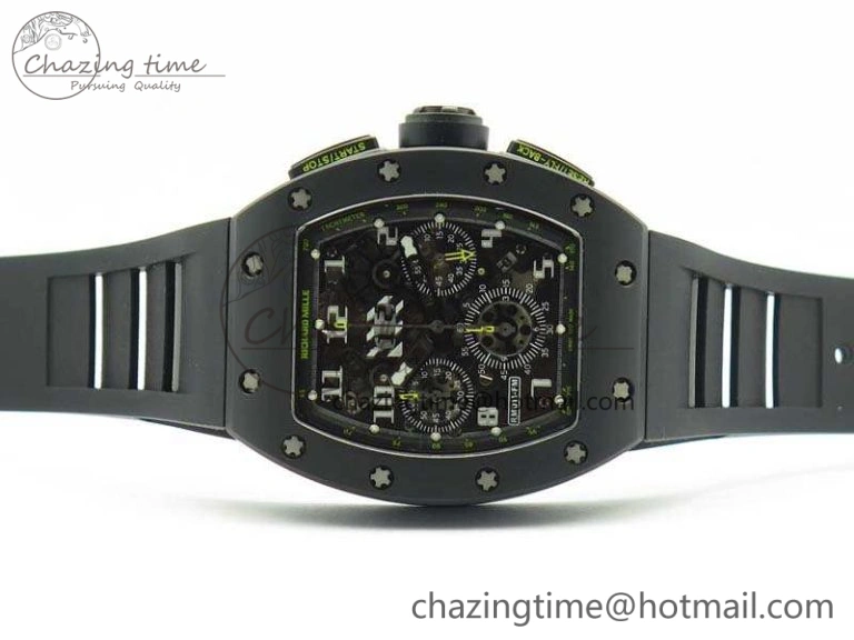 Thermal RM011 Carbon Case Chrono KVF 1:1 Best Edition Ceramic Bezel Skeleton Dial On Rubber Strap A 9500