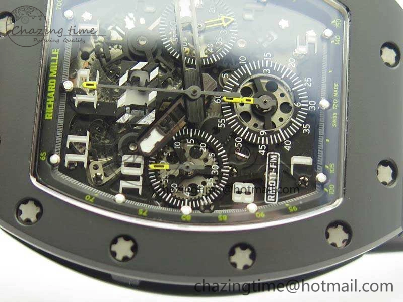 Thermal RM011 Carbon Case Chrono KVF 1:1 Best Edition Ceramic Bezel Skeleton Dial On Rubber Strap A 9500