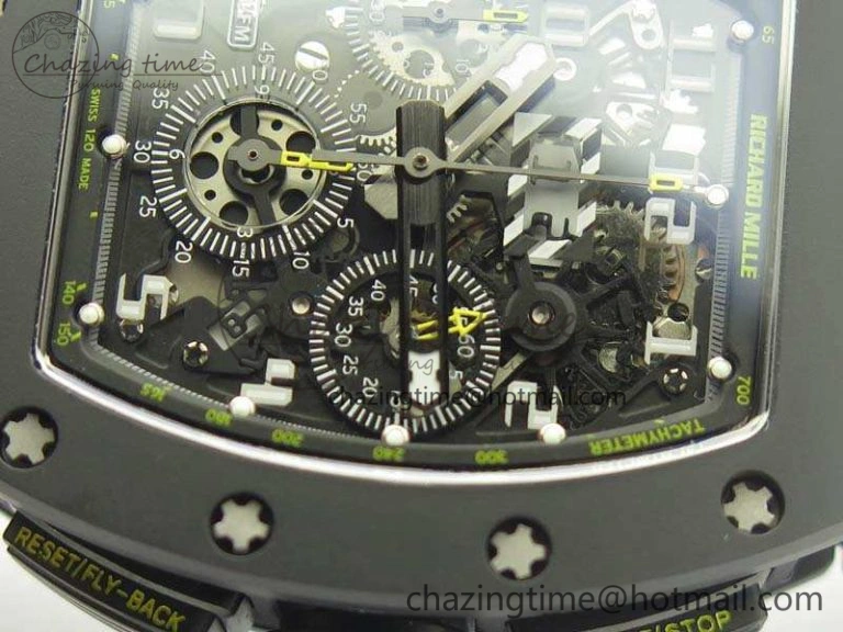 Thermal RM011 Carbon Case Chrono KVF 1:1 Best Edition Ceramic Bezel Skeleton Dial On Rubber Strap A 9500