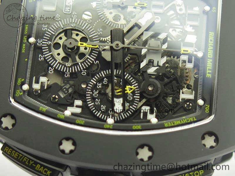 Thermal RM011 Carbon Case Chrono KVF 1:1 Best Edition Ceramic Bezel Skeleton Dial On Rubber Strap A 9500