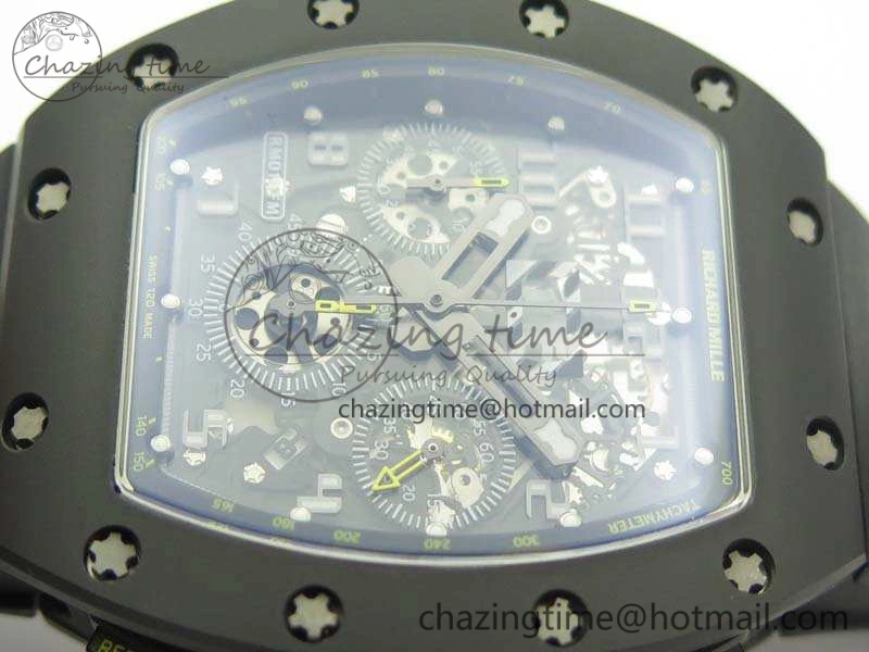 Thermal RM011 Carbon Case Chrono KVF 1:1 Best Edition Ceramic Bezel Skeleton Dial On Rubber Strap A 9500