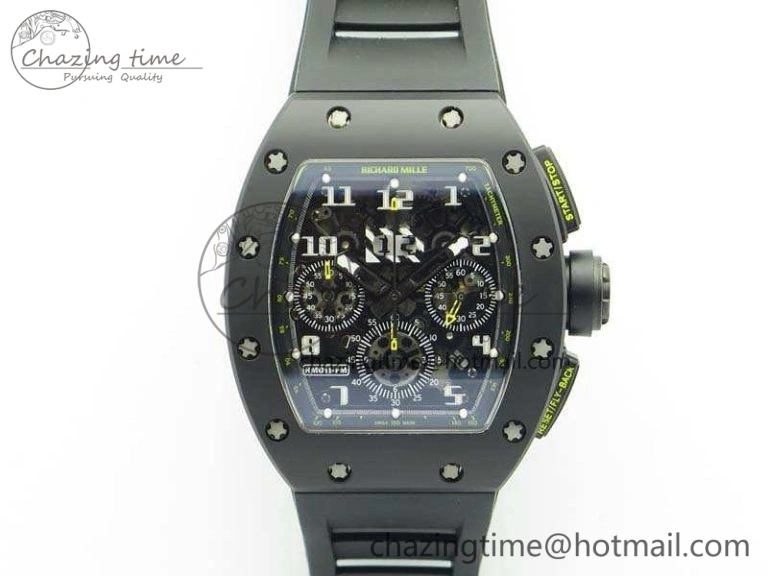 Thermal RM011 Carbon Case Chrono KVF 1:1 Best Edition Ceramic Bezel Skeleton Dial On Rubber Strap A 9500