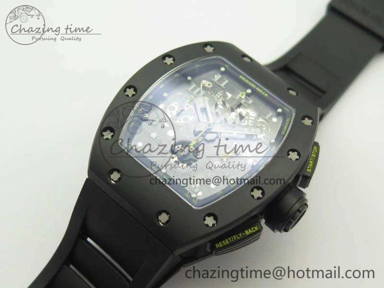 Thermal RM011 Carbon Case Chrono KVF 1:1 Best Edition Ceramic Bezel Skeleton Dial On Rubber Strap A 9500