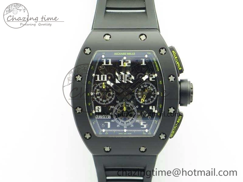 Thermal RM011 Carbon Case Chrono KVF 1:1 Best Edition Ceramic Bezel Skeleton Dial On Rubber Strap A 9500