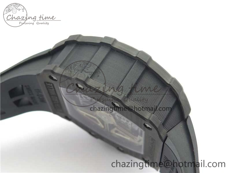 Affordable RM011 Carbon Case Chrono KVF 1:1 Best Edition Crystal Skeleton Yellow Dial on Black Racing Rubber Strap A7750 V 9441