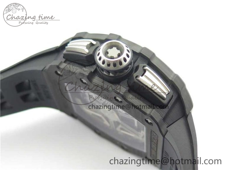 Affordable RM011 Carbon Case Chrono KVF 1:1 Best Edition Crystal Skeleton Yellow Dial on Black Racing Rubber Strap A7750 V 9441
