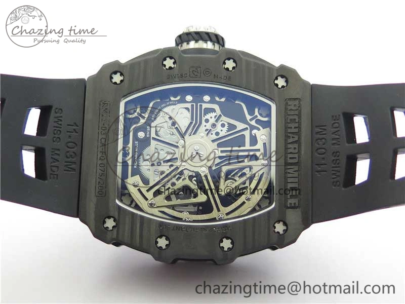 Affordable RM011 Carbon Case Chrono KVF 1:1 Best Edition Crystal Skeleton Yellow Dial on Black Racing Rubber Strap A7750 V 9441