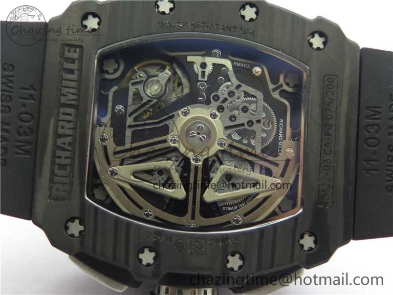Affordable RM011 Carbon Case Chrono KVF 1:1 Best Edition Crystal Skeleton Yellow Dial on Black Racing Rubber Strap A7750 V 9441