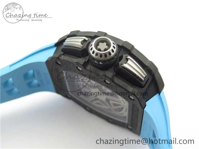 Attractive RM011 Carbon Case Chrono KVF 1:1 Best Edition Crystal Skeleton Yellow Dial on Blue Racing Rubber Strap A7750 V 9438