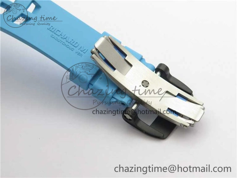 Attractive RM011 Carbon Case Chrono KVF 1:1 Best Edition Crystal Skeleton Yellow Dial on Blue Racing Rubber Strap A7750 V 9438