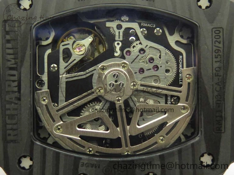 RM011 Carbon Case Chrono KVF 1:1 Best Edition Crystal Skeleton Yellow Dial on Camouflage Rubber Strap A FlexibleFit 9463