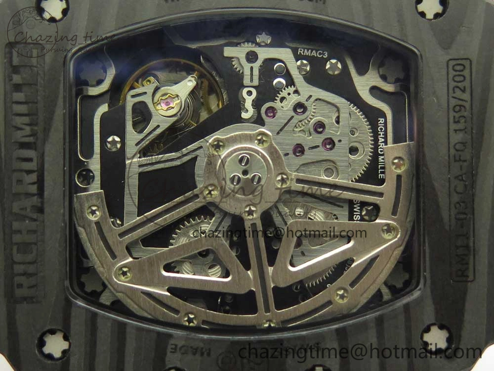 RM011 Carbon Case Chrono KVF 1:1 Best Edition Crystal Skeleton Yellow Dial on Camouflage Rubber Strap A FlexibleFit 9463