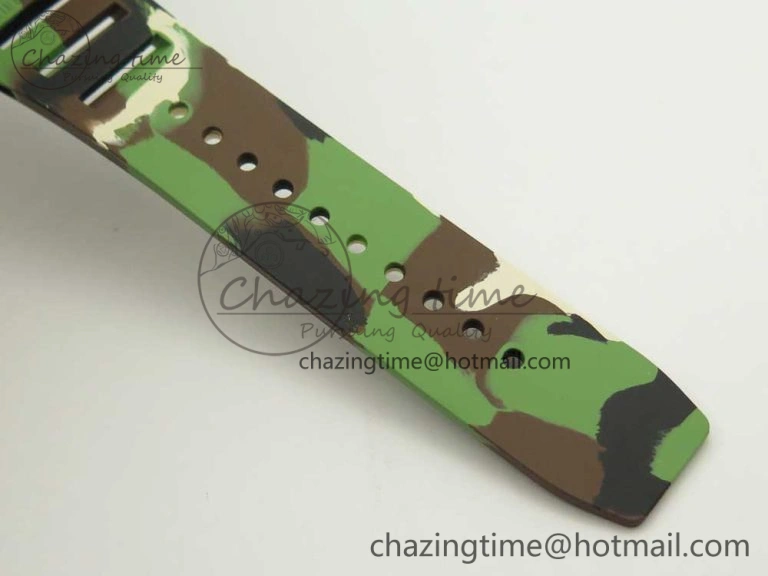 RM011 Carbon Case Chrono KVF 1:1 Best Edition Crystal Skeleton Yellow Dial on Camouflage Rubber Strap A FlexibleFit 9463