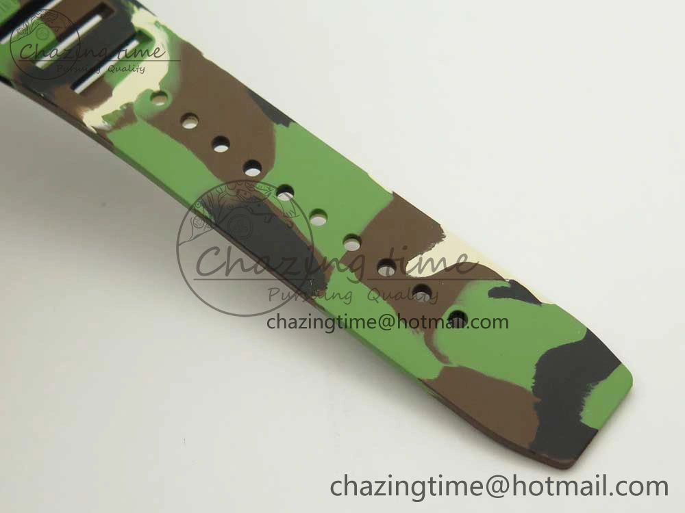 RM011 Carbon Case Chrono KVF 1:1 Best Edition Crystal Skeleton Yellow Dial on Camouflage Rubber Strap A FlexibleFit 9463