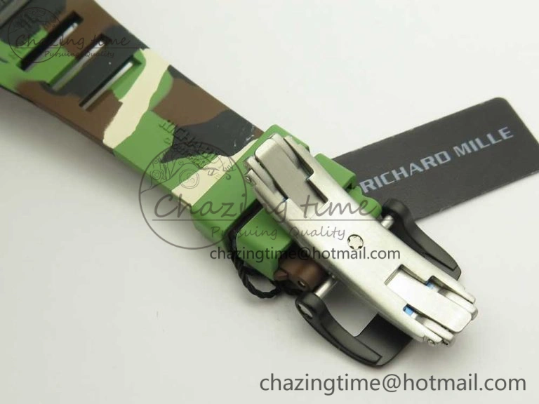 RM011 Carbon Case Chrono KVF 1:1 Best Edition Crystal Skeleton Yellow Dial on Camouflage Rubber Strap A FlexibleFit 9463