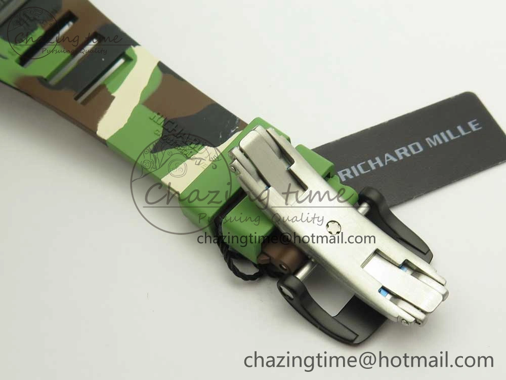 RM011 Carbon Case Chrono KVF 1:1 Best Edition Crystal Skeleton Yellow Dial on Camouflage Rubber Strap A FlexibleFit 9463