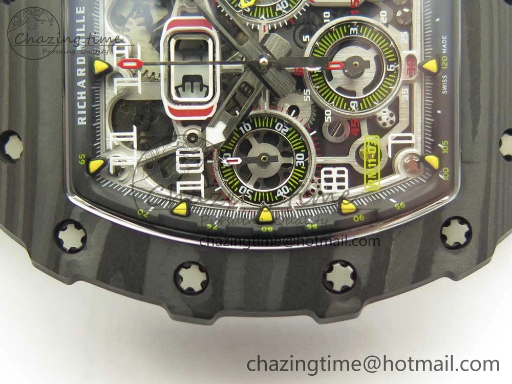 RM011 Carbon Case Chrono KVF 1:1 Best Edition Crystal Skeleton Yellow Dial on Camouflage Rubber Strap A FlexibleFit 9463