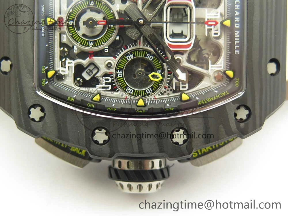 RM011 Carbon Case Chrono KVF 1:1 Best Edition Crystal Skeleton Yellow Dial on Camouflage Rubber Strap A FlexibleFit 9463