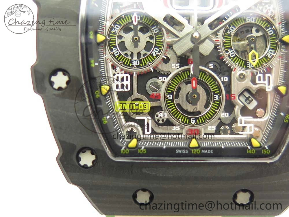 RM011 Carbon Case Chrono KVF 1:1 Best Edition Crystal Skeleton Yellow Dial on Camouflage Rubber Strap A FlexibleFit 9463