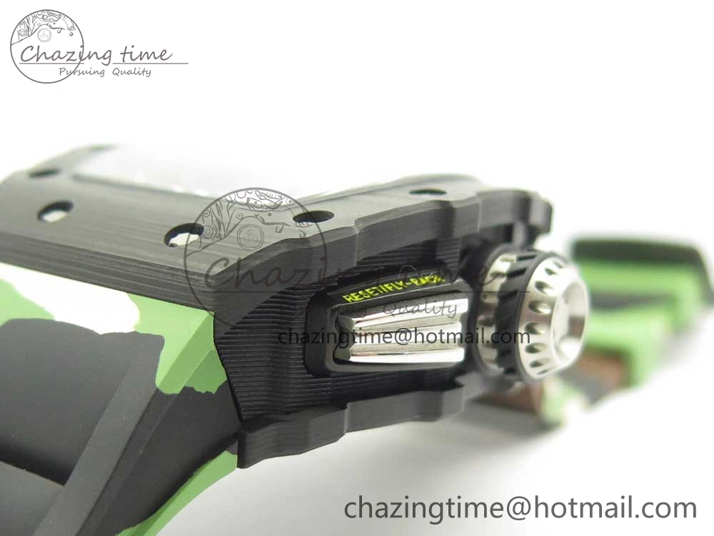 RM011 Carbon Case Chrono KVF 1:1 Best Edition Crystal Skeleton Yellow Dial on Camouflage Rubber Strap A FlexibleFit 9463