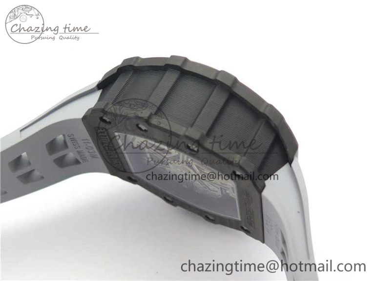 Comfortable RM011 Carbon Case Chrono KVF 1:1 Best Edition Crystal Skeleton Yellow Dial on Gray Racing Rubber Strap A7750 V 9434