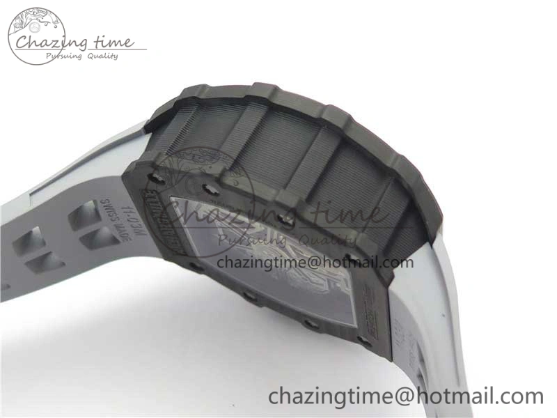 Comfortable RM011 Carbon Case Chrono KVF 1:1 Best Edition Crystal Skeleton Yellow Dial on Gray Racing Rubber Strap A7750 V 9434