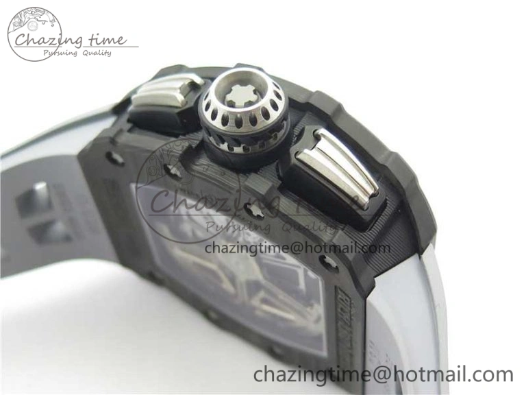 Comfortable RM011 Carbon Case Chrono KVF 1:1 Best Edition Crystal Skeleton Yellow Dial on Gray Racing Rubber Strap A7750 V 9434