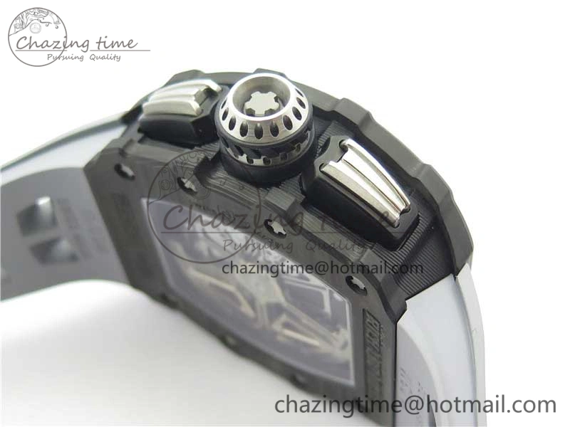 Comfortable RM011 Carbon Case Chrono KVF 1:1 Best Edition Crystal Skeleton Yellow Dial on Gray Racing Rubber Strap A7750 V 9434