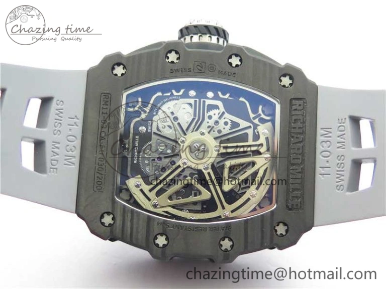 Comfortable RM011 Carbon Case Chrono KVF 1:1 Best Edition Crystal Skeleton Yellow Dial on Gray Racing Rubber Strap A7750 V 9434
