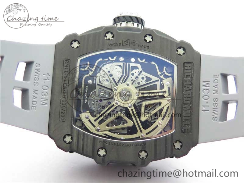 Comfortable RM011 Carbon Case Chrono KVF 1:1 Best Edition Crystal Skeleton Yellow Dial on Gray Racing Rubber Strap A7750 V 9434